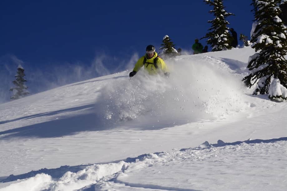 Epic powder ski demonstration on ski instructor course