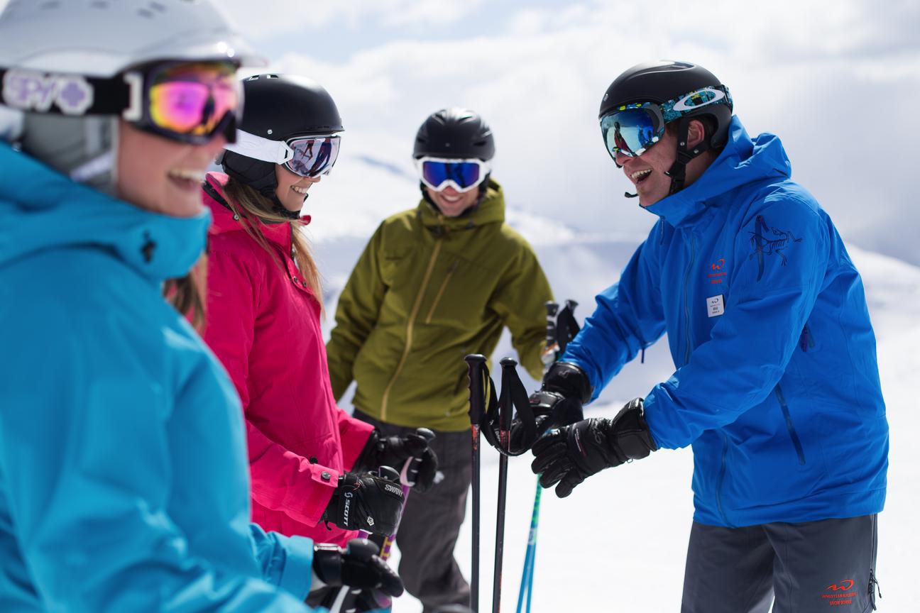 Alltracks-Academy-ski-instructor-course-pupils-being-taught-by-expert-in-Whistler-Canada