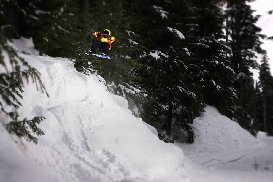 snowboard jump on mountain