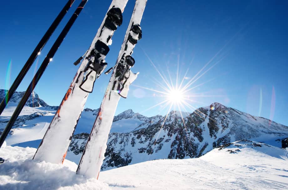 pair of skis on a mountain