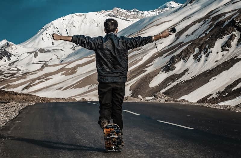 skateboarding mountain road